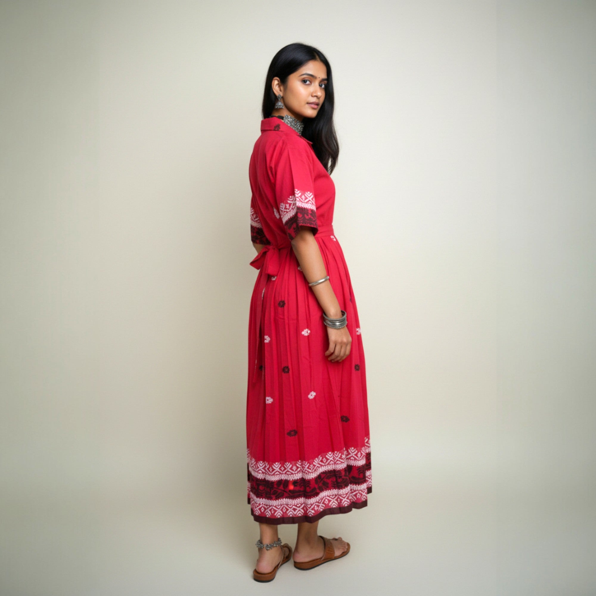 Red Handloom Cotton Dress