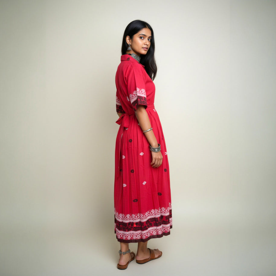 Red Handloom Cotton Dress