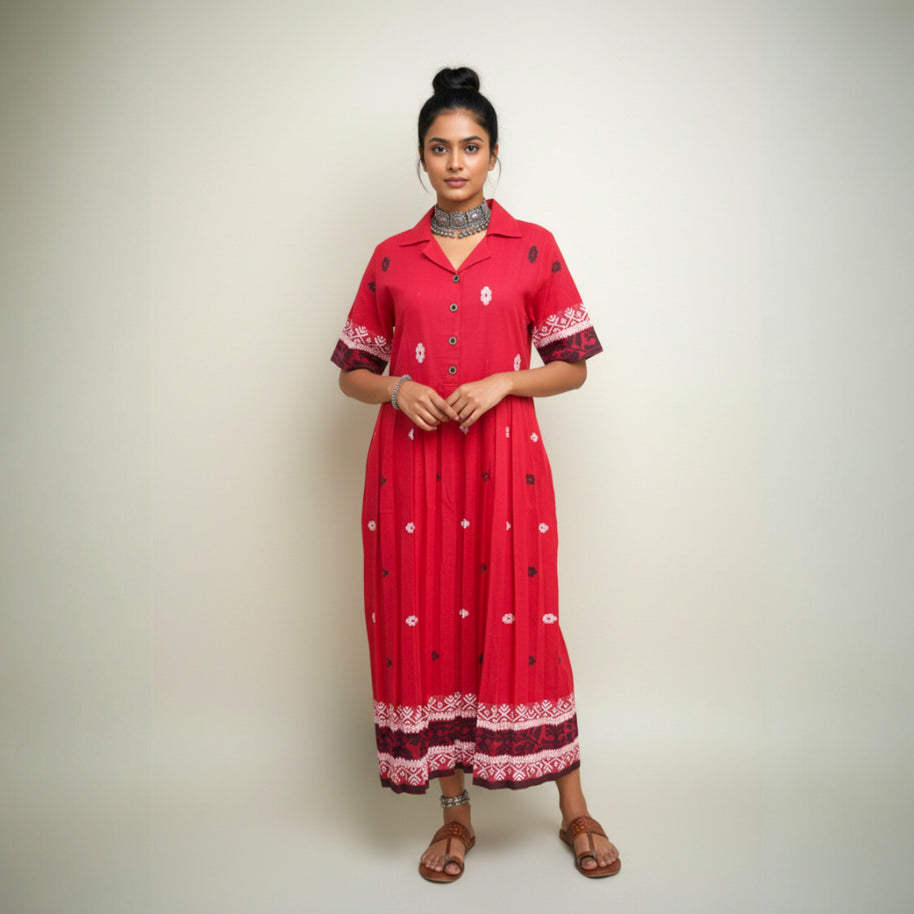 Red Handloom Cotton Dress
