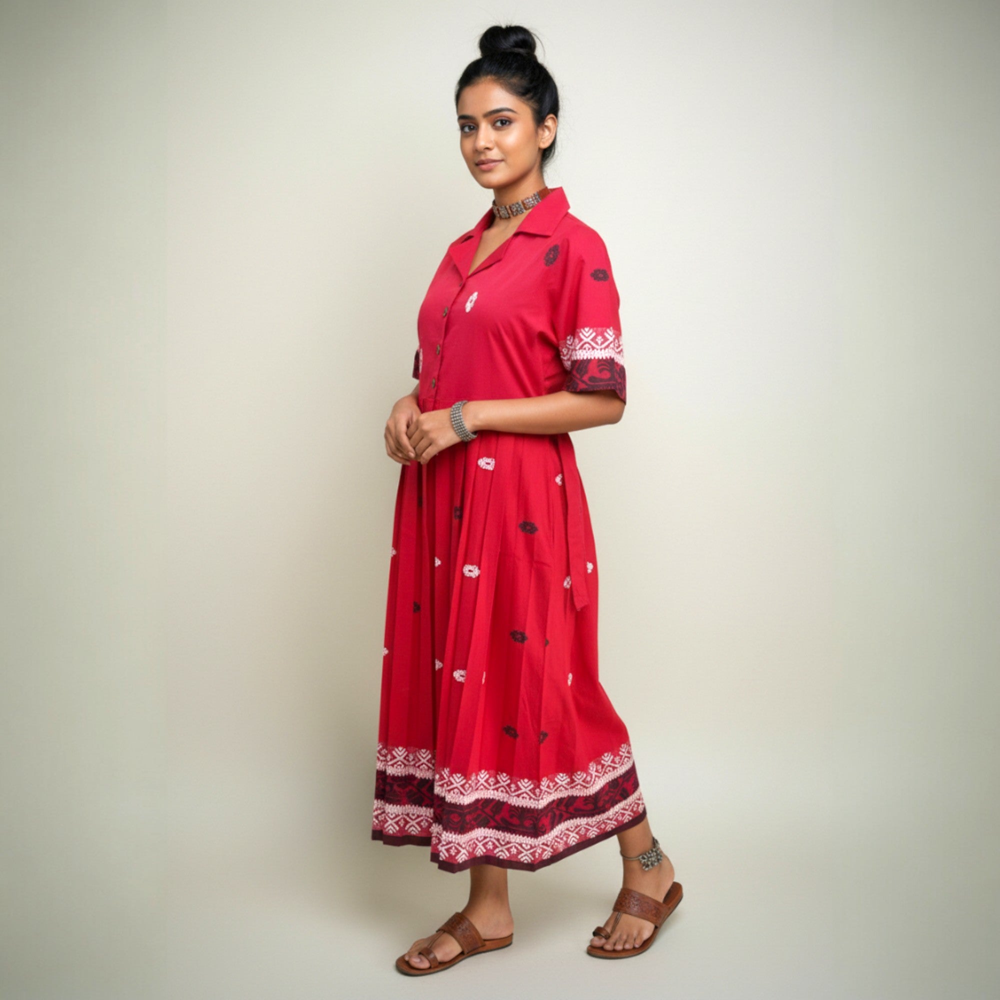 Red Handloom Cotton Dress