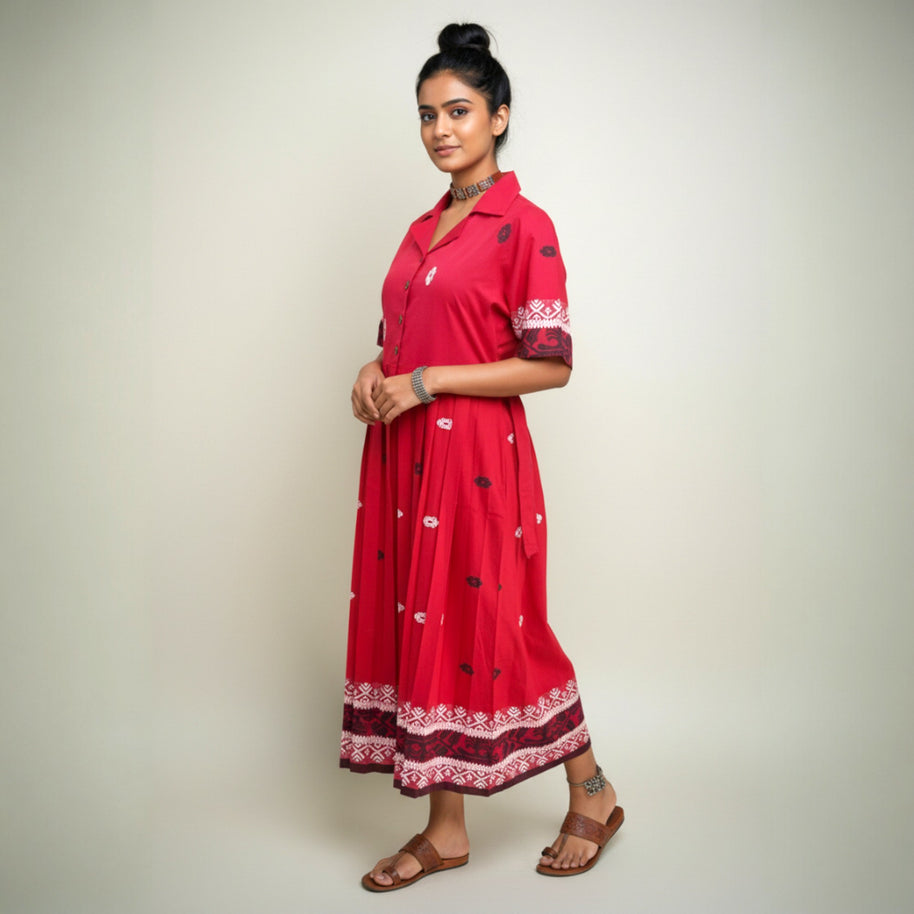 Red Handloom Cotton Dress