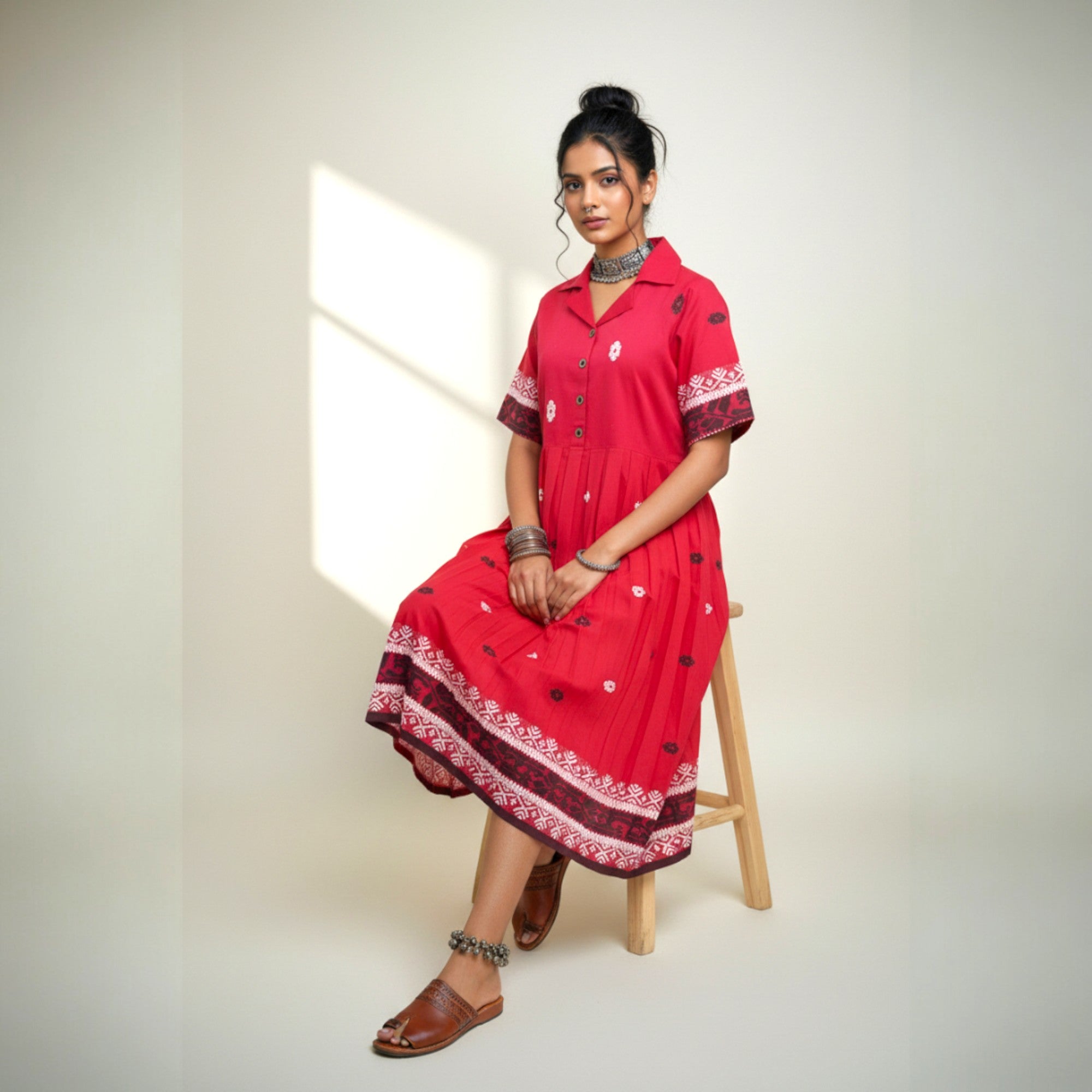 Red Handloom Cotton Dress