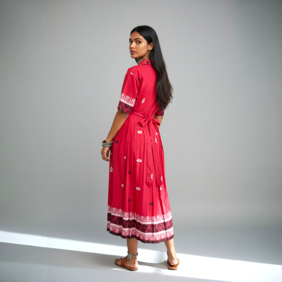 Red Handloom Cotton Dress