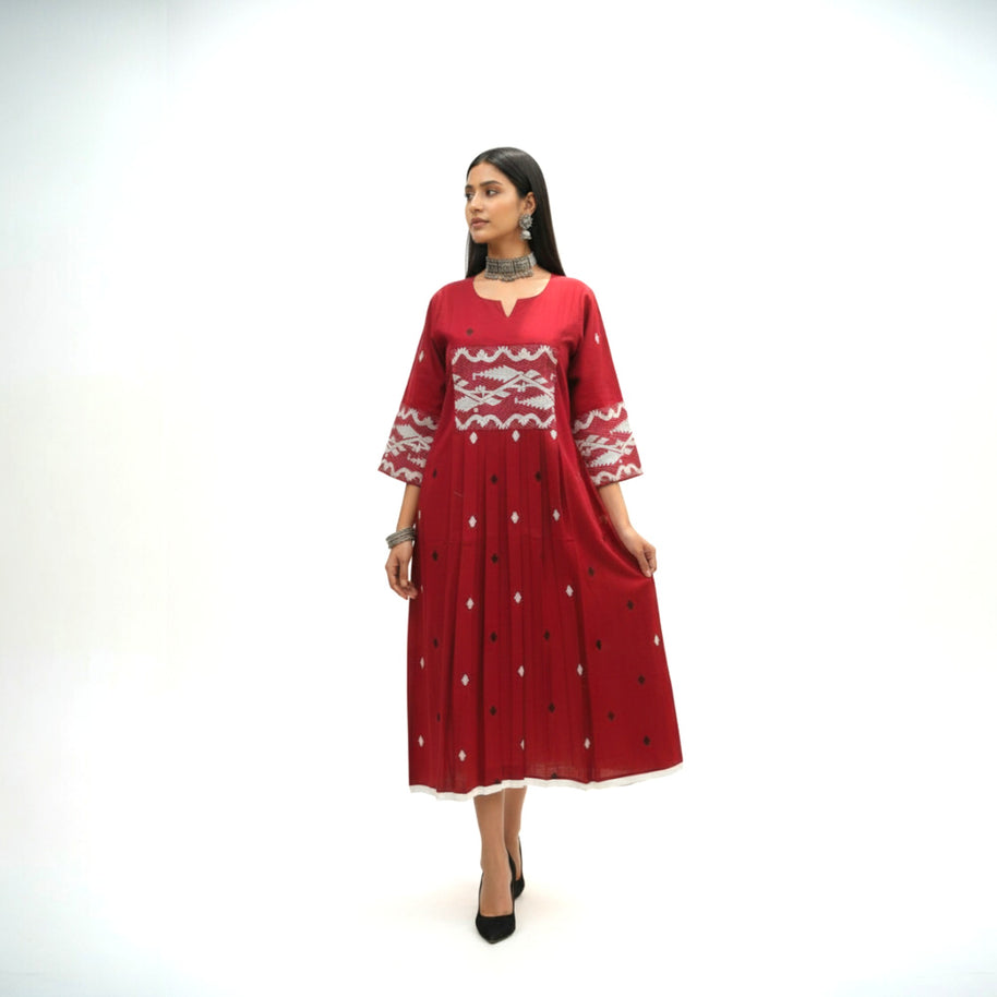 Red Jamdani Cotton Dress