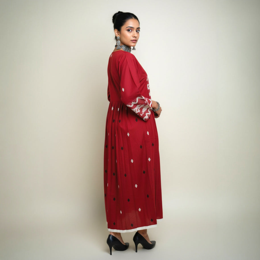 Red Jamdani Cotton Dress