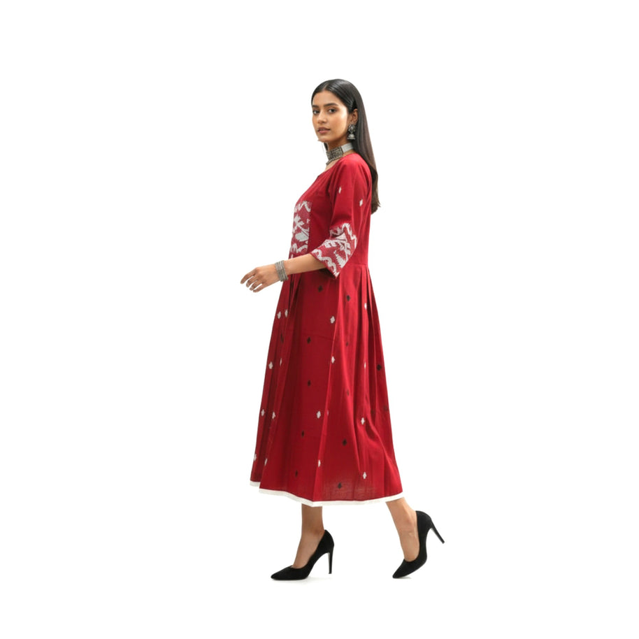 Red Jamdani Cotton Dress