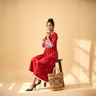 Red Jamdani Cotton Dress