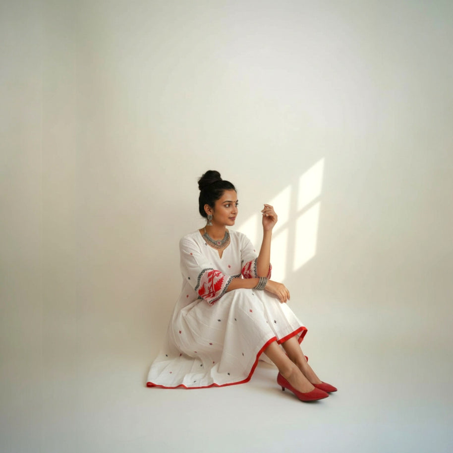 White Jamdani Cotton Dress