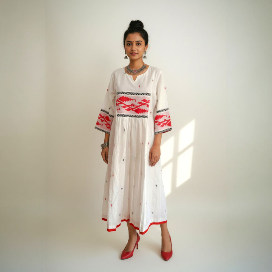 White Jamdani Cotton Dress