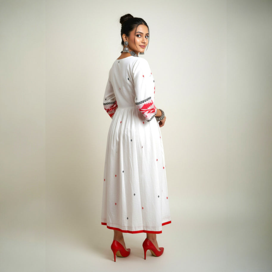 White Jamdani Cotton Dress