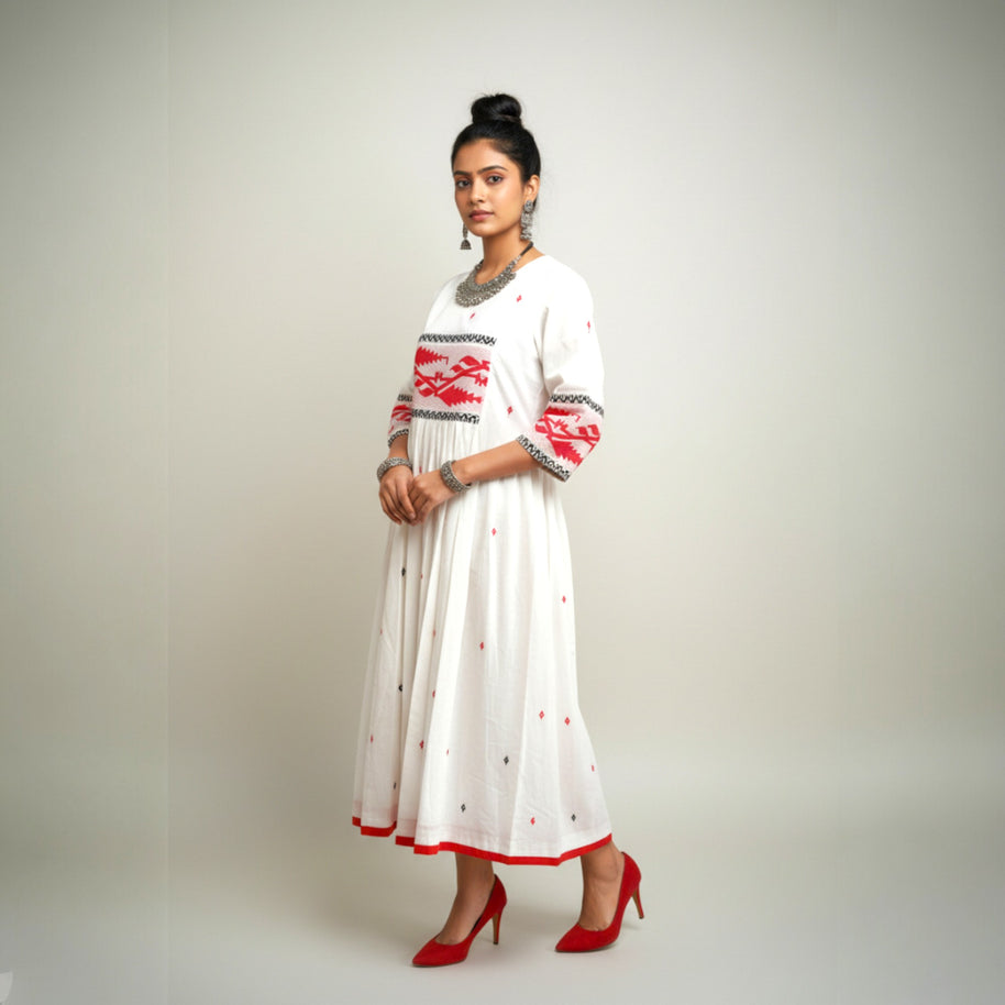 White Jamdani Cotton Dress