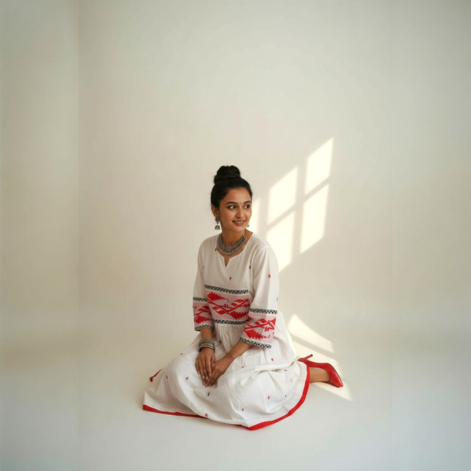 White Jamdani Cotton Dress