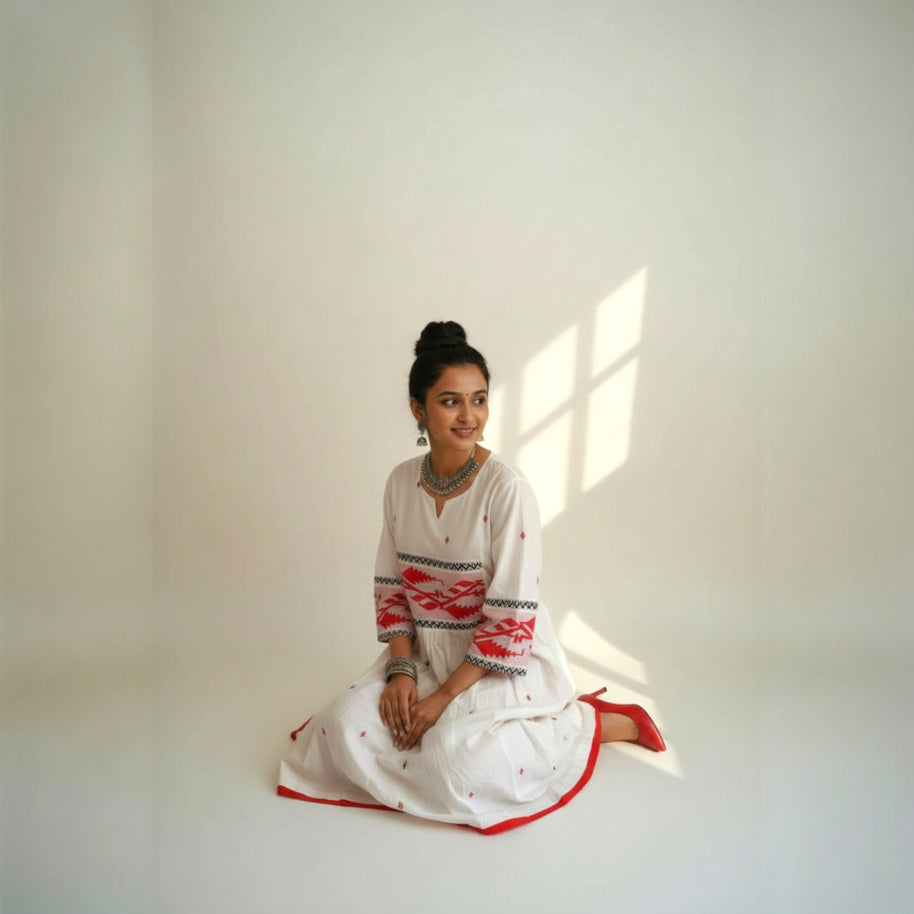 White Jamdani Cotton Dress