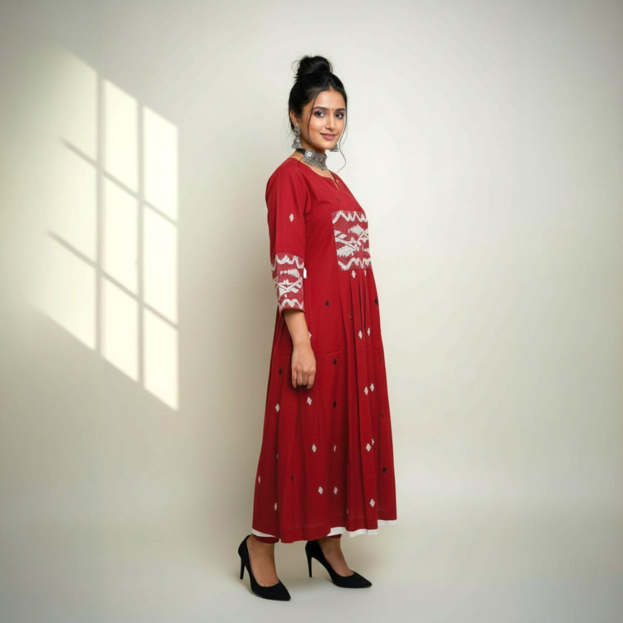 Red Jamdani Cotton Dress