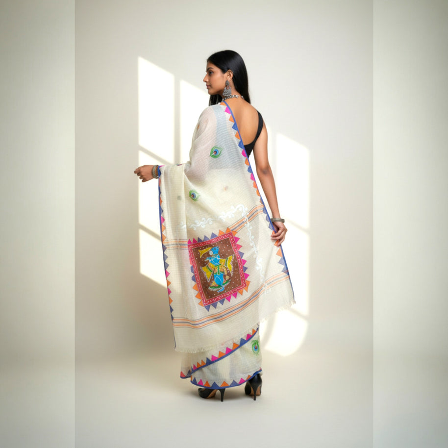 Cream Handpainted Cotton Saree
