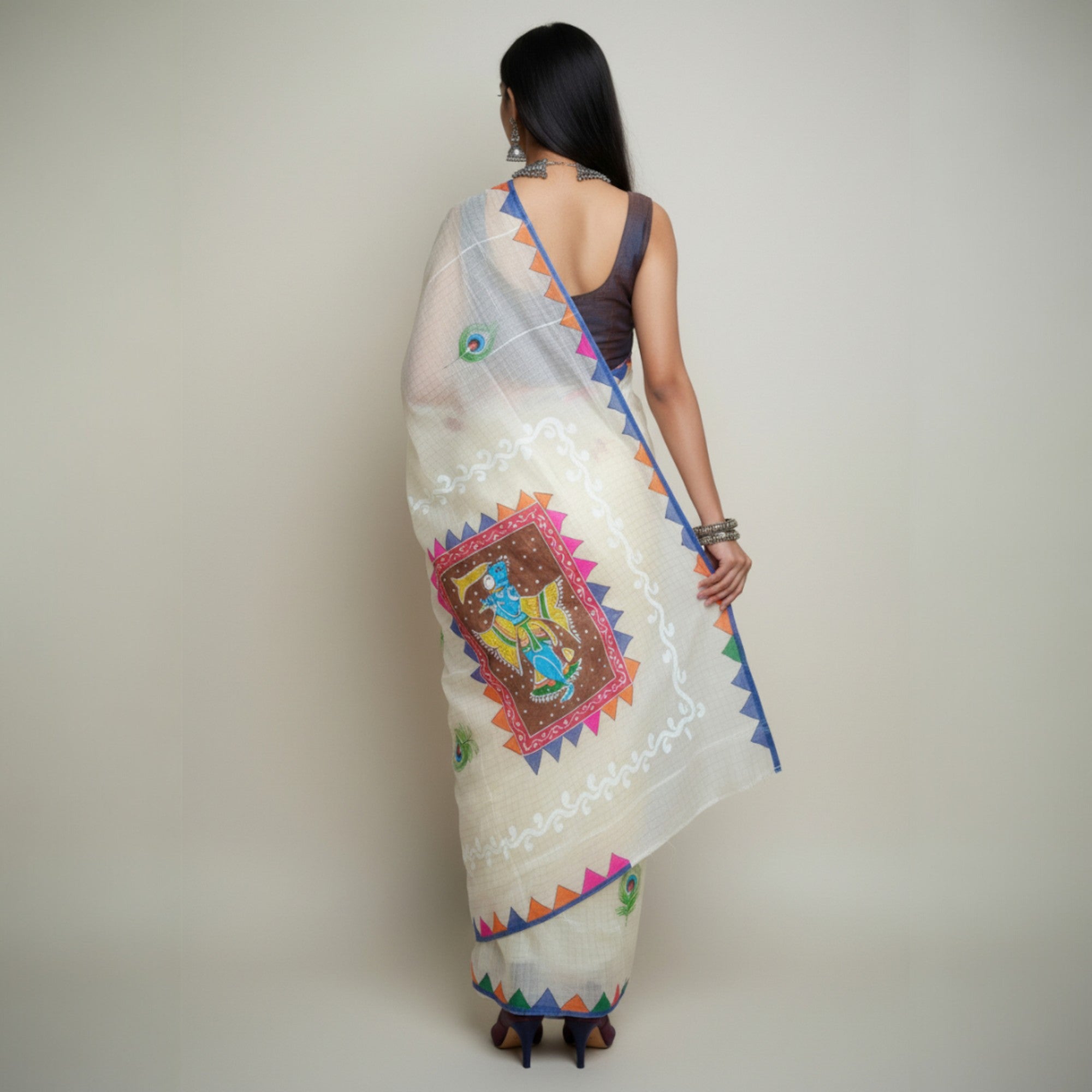 Cream Handpainted Cotton Saree
