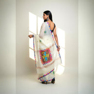 Cream Handpainted Cotton Saree