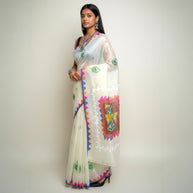 Cream Handpainted Cotton Saree