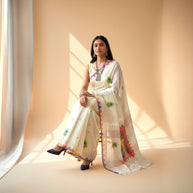 Cream Handpainted Cotton Saree