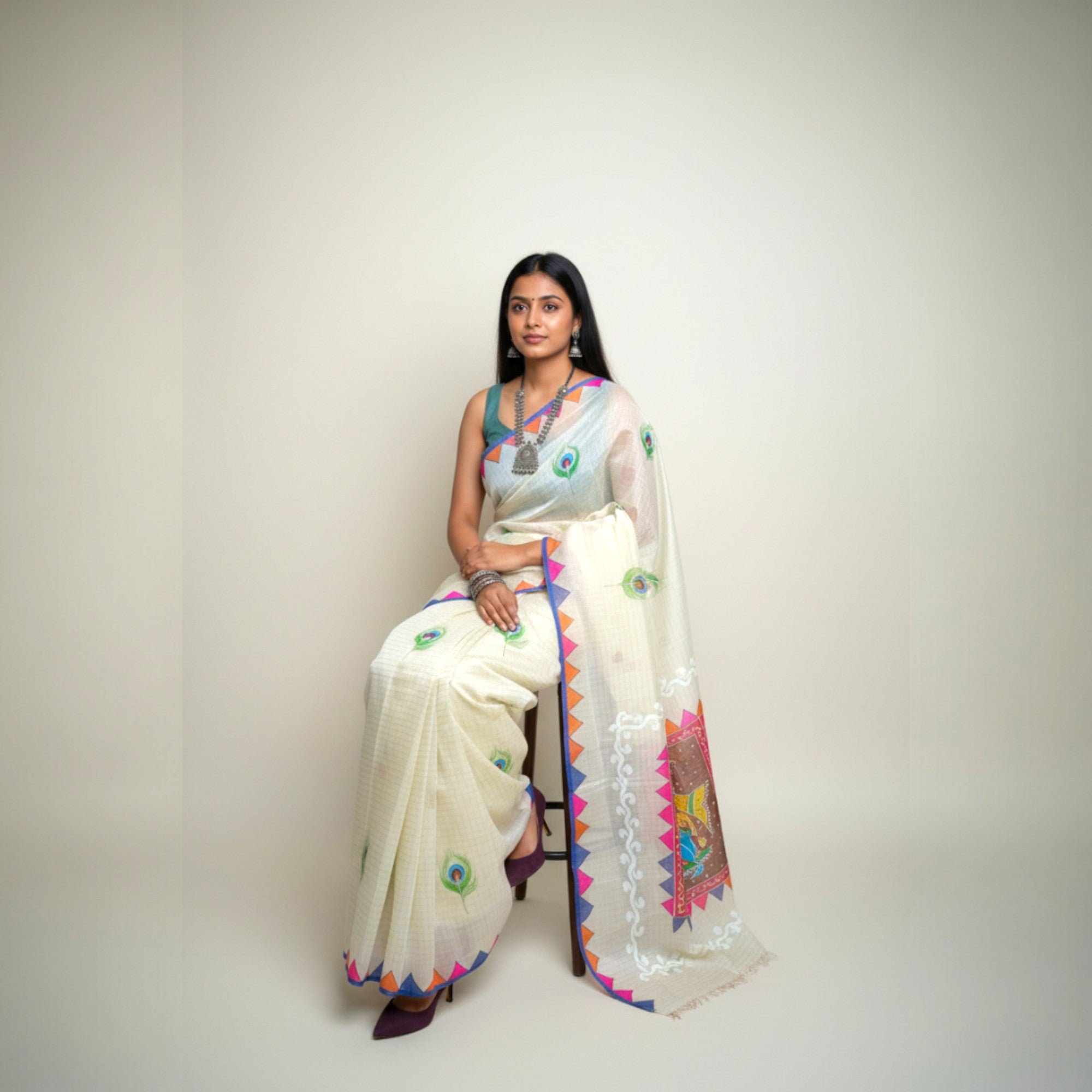 Cream Handpainted Cotton Saree