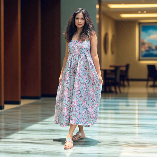 Green Whisper Noodle Strap Summer Dress