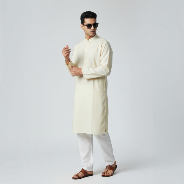 Cream Chikankari Cotton Kurta