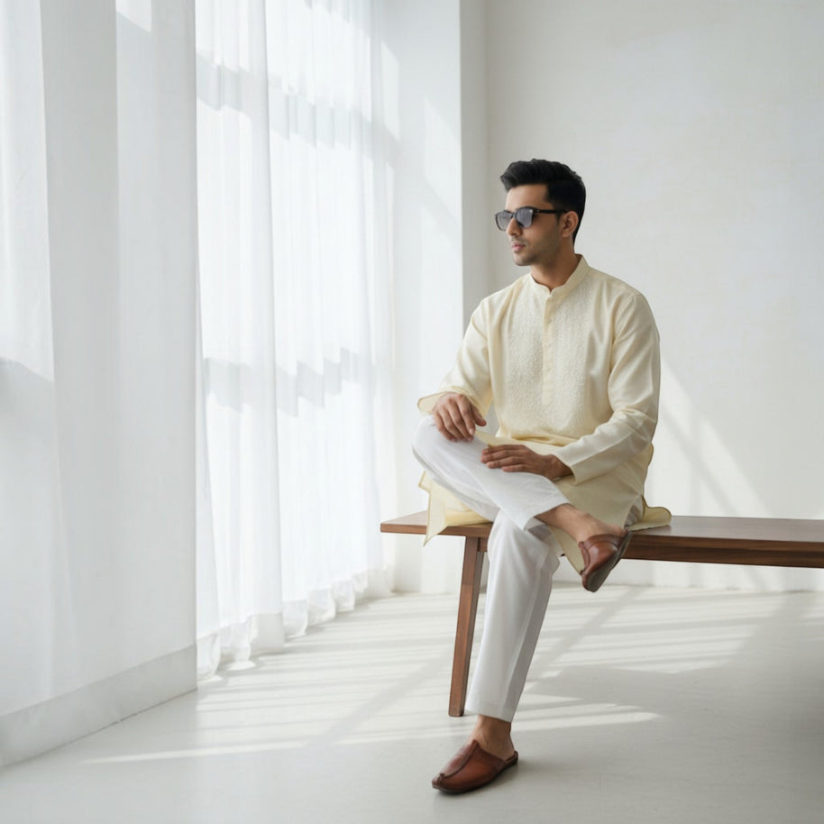 Cream Chikankari Cotton Kurta