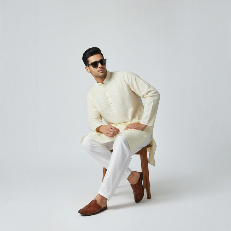 Cream Chikankari Cotton Kurta