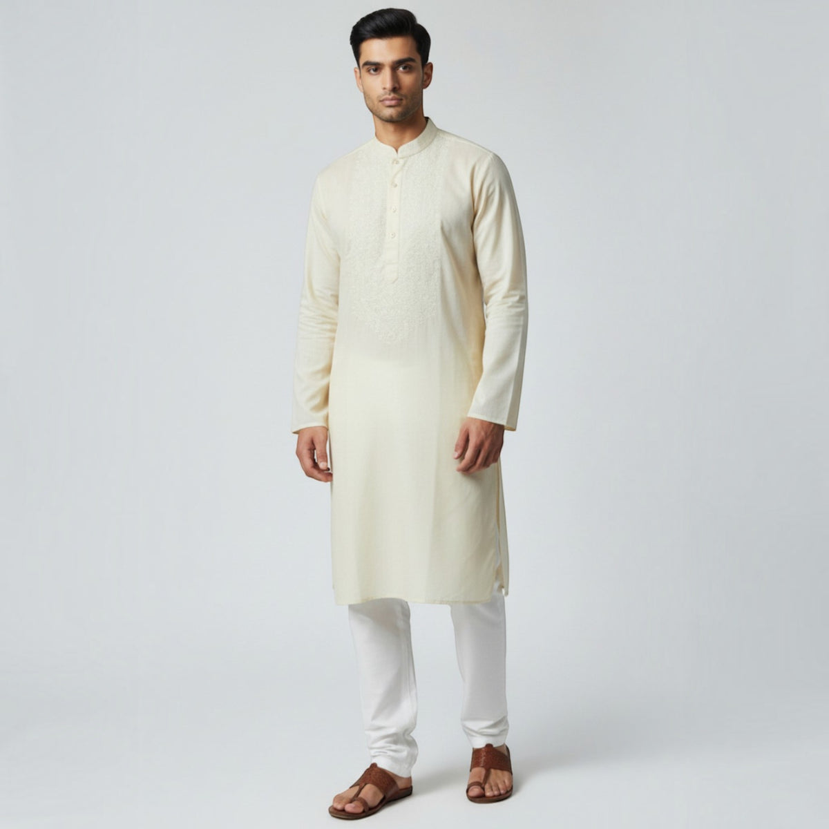 Cream Chikankari Cotton Kurta