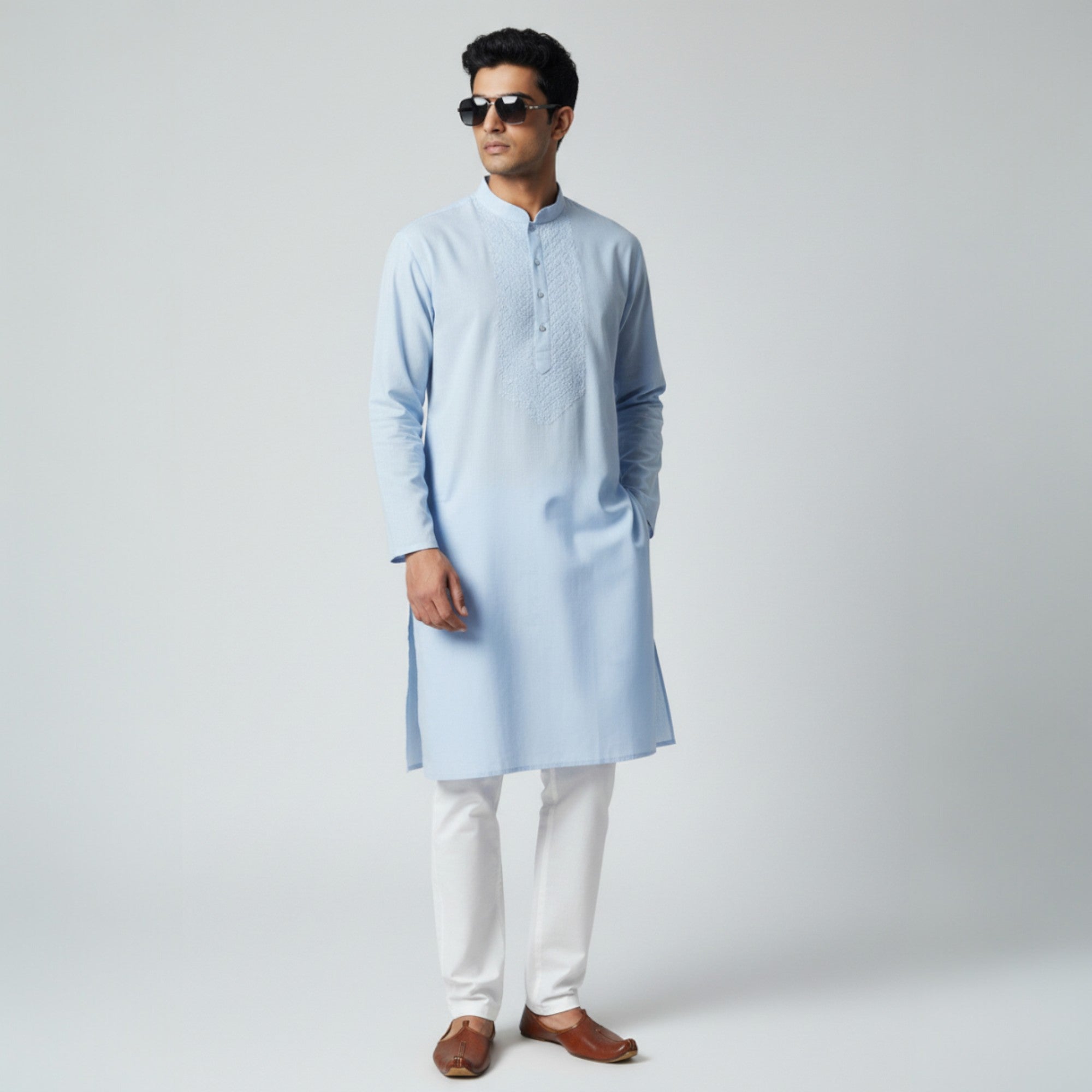 Light Blue Chikankari Cotton Kurta