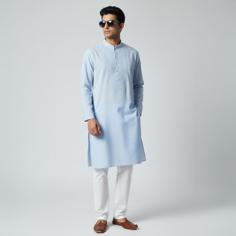 Light Blue Chikankari Cotton Kurta