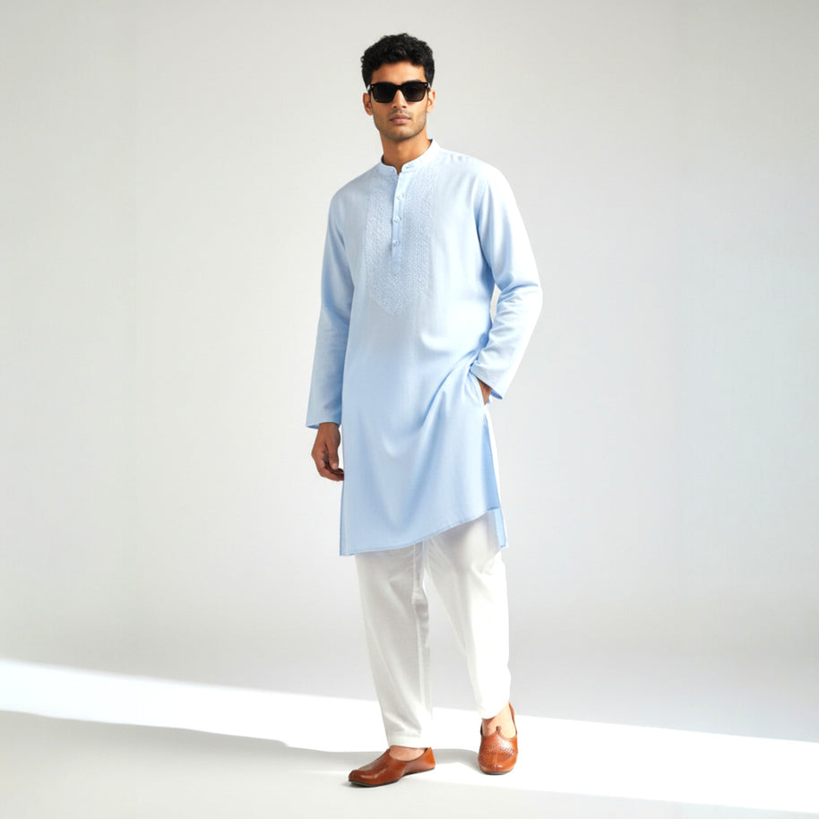 Light Blue Chikankari Cotton Kurta