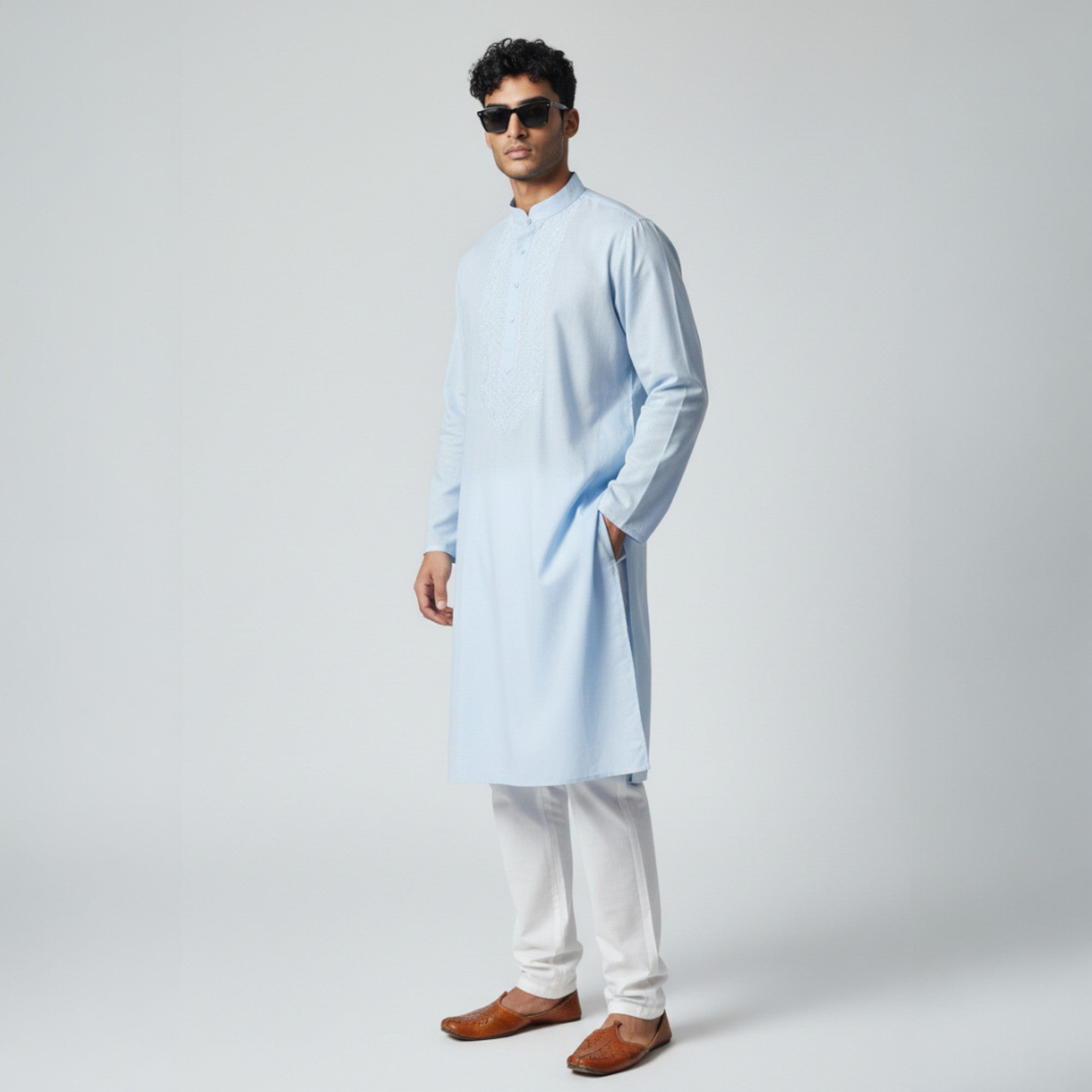 Light Blue Chikankari Cotton Kurta