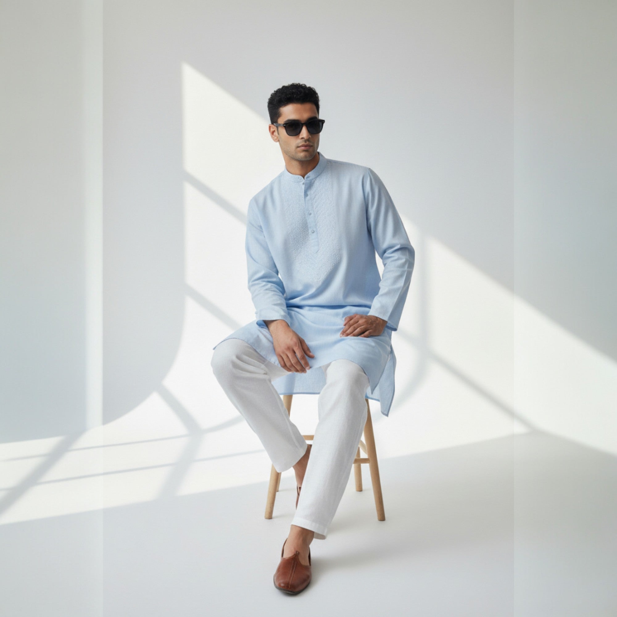 Light Blue Chikankari Cotton Kurta