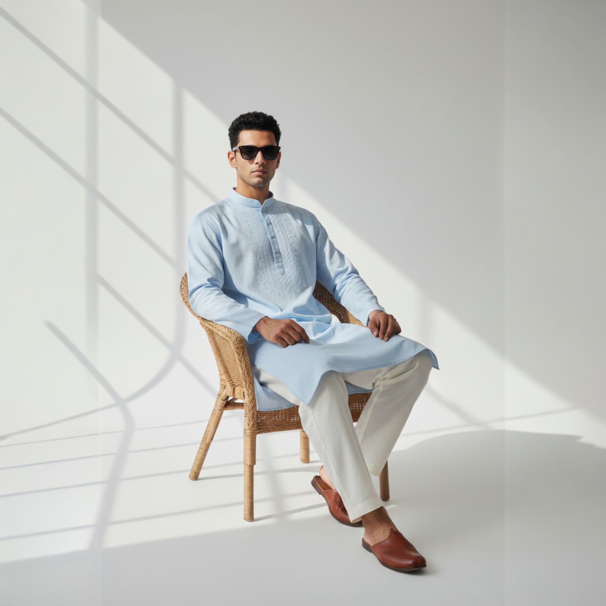 Light Blue Chikankari Cotton Kurta