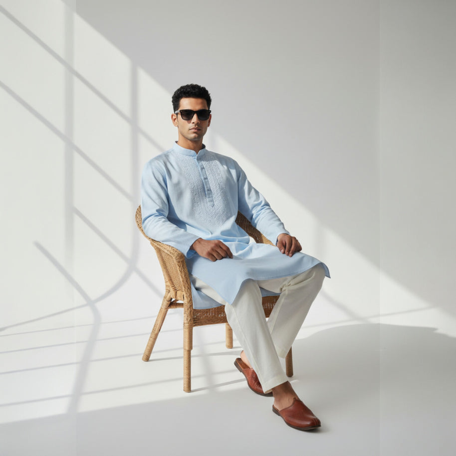 Light Blue Chikankari Cotton Kurta