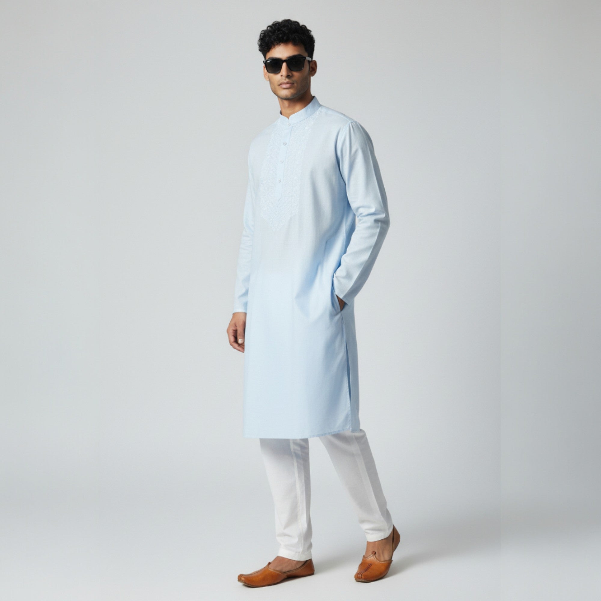Light Blue Chikankari Cotton Kurta