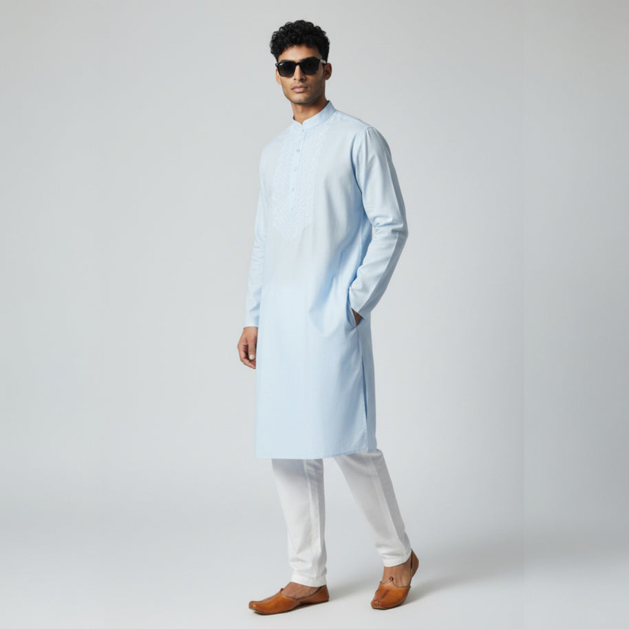Light Blue Chikankari Cotton Kurta