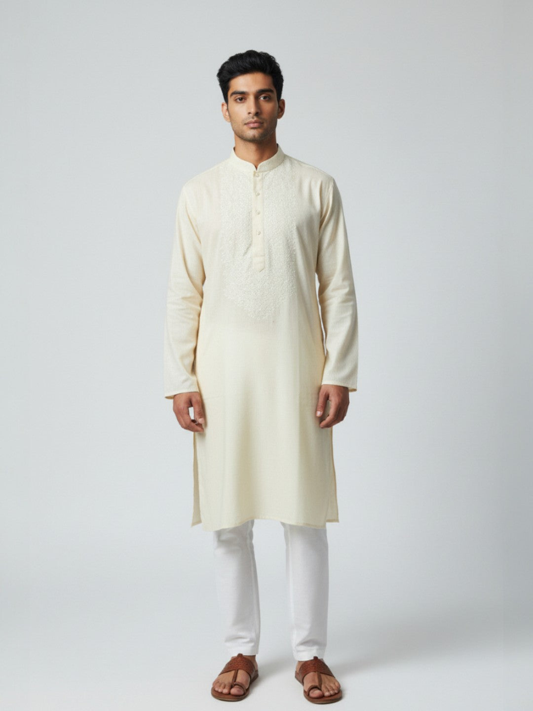 Cream Chikankari Cotton Kurta