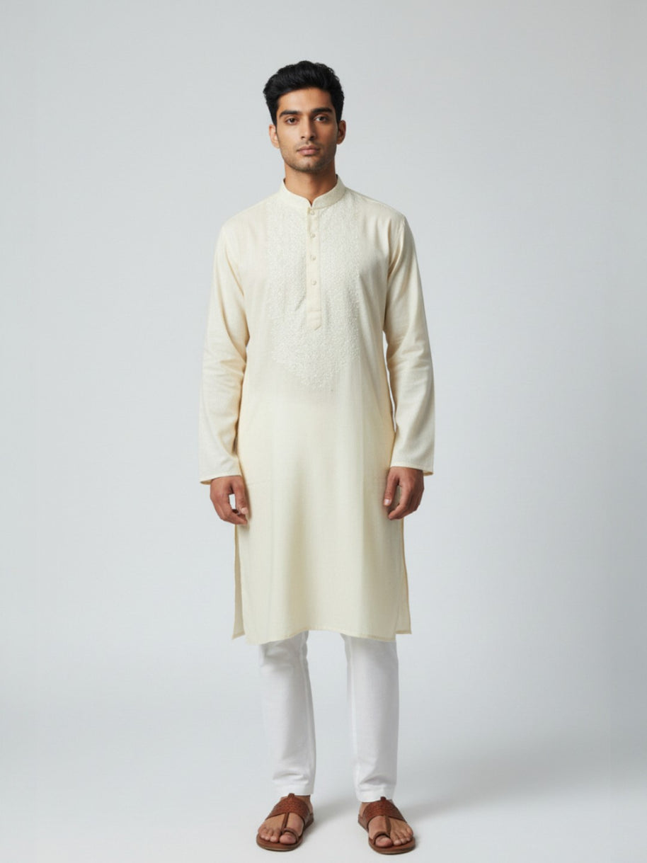 Cream Chikankari Cotton Kurta
