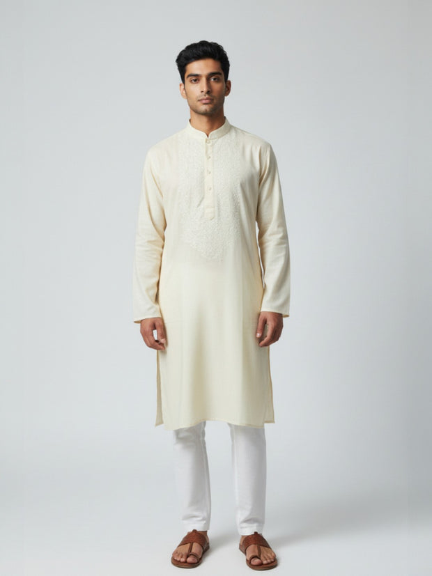 Cream Chikankari Cotton Kurta
