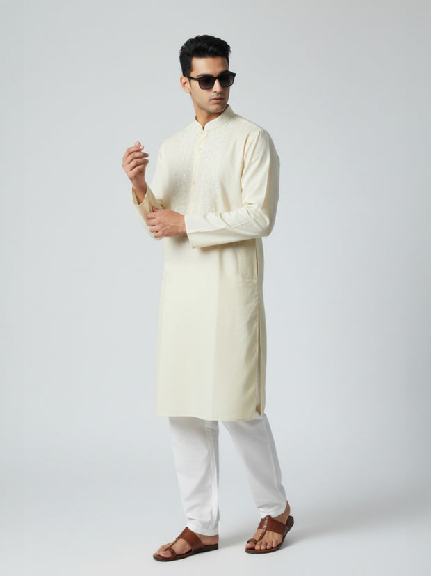 Cream Chikankari Cotton Kurta