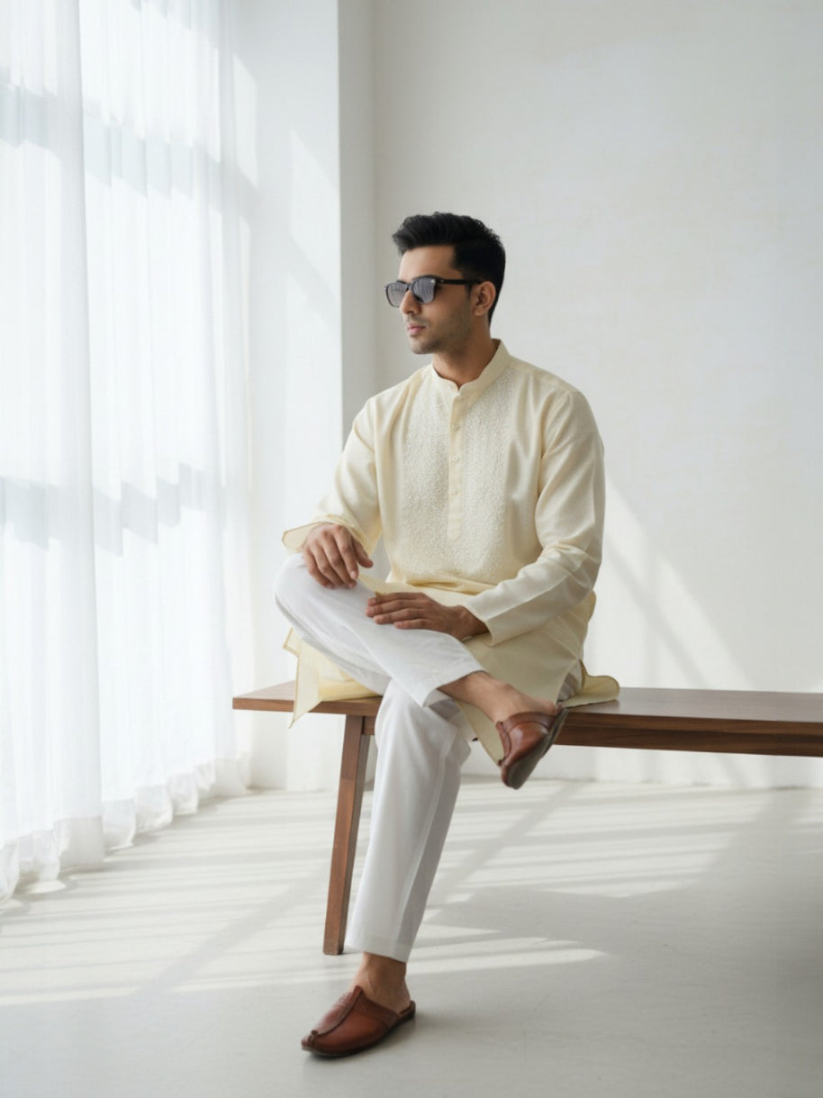 Cream Chikankari Cotton Kurta