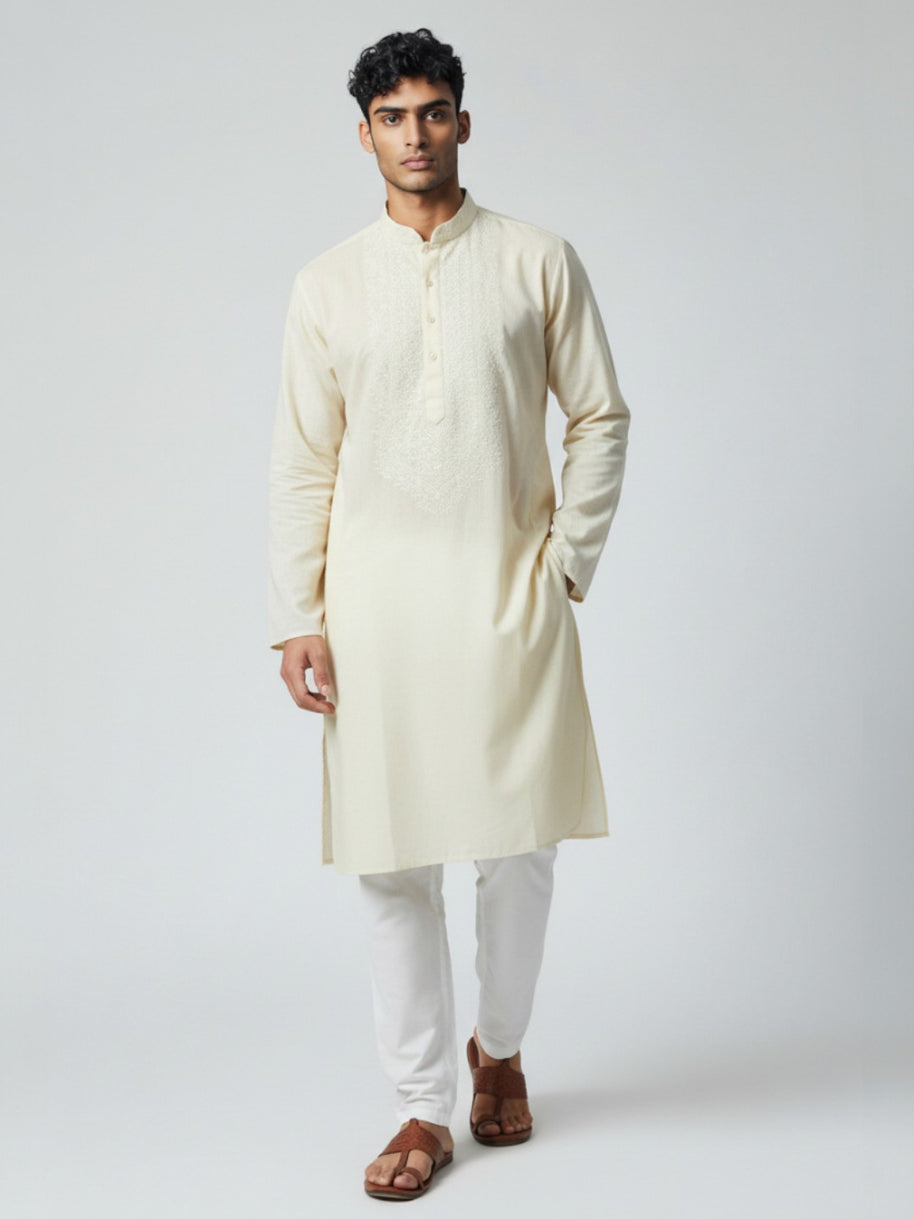 Cream Chikankari Cotton Kurta