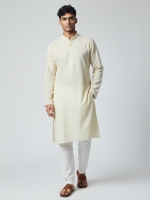Cream Chikankari Cotton Kurta