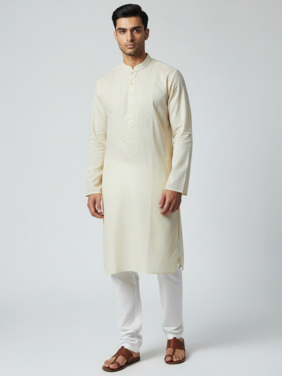 Cream Chikankari Cotton Kurta