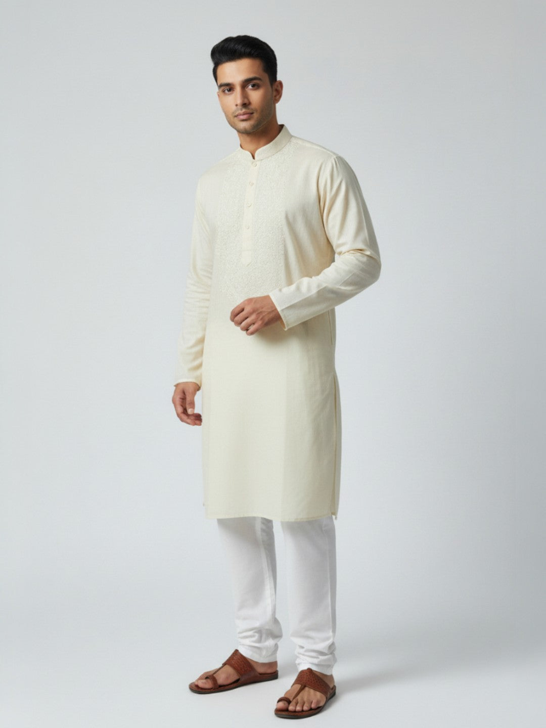 Cream Chikankari Cotton Kurta