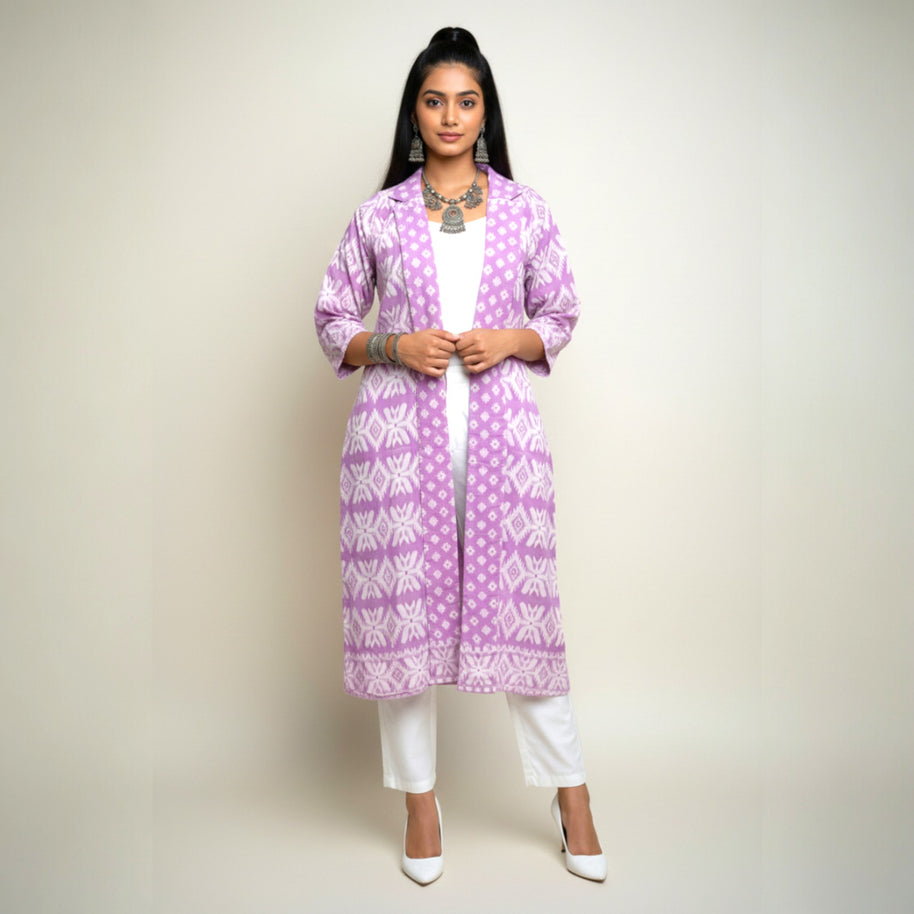 Lilac Jamdani Cotton Shrug