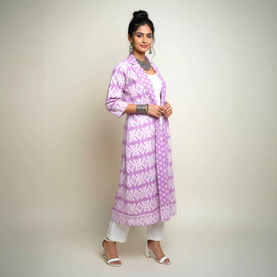 Lilac Jamdani Cotton Shrug