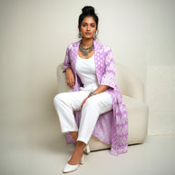 Lilac Jamdani Cotton Shrug